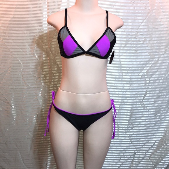 👙NWT Reversible Argyle Neon Purple String Bikini - Picture 12 of 16